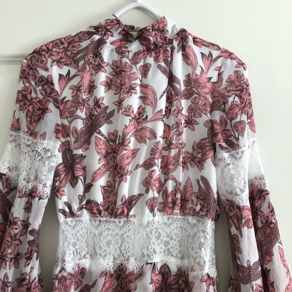 Missguided White Frill High Neck Floral Mini Dress - Picture 2 of 3